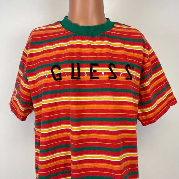 Guess J Balvin T Shirt Mens Size M Vibras Striped Embroidered Logo - Picture 1 of 5